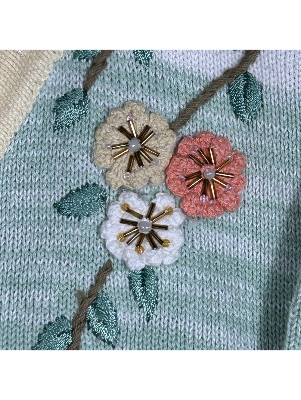 Vintage Storybook Knits Green Floral Embroidered Cardigan Sweater 1X Cottagecore - Picture 4 of 7
